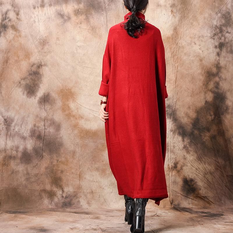 Jesień Zima Plus Size Dzianinowa Sukienka Sweterkowa Z Rękawami Nietoperzowymi