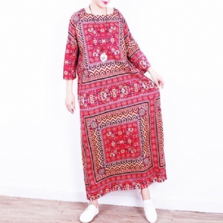 Kobiety Bawełna Vintage Wydrukowano Casual Letnia Sukienka