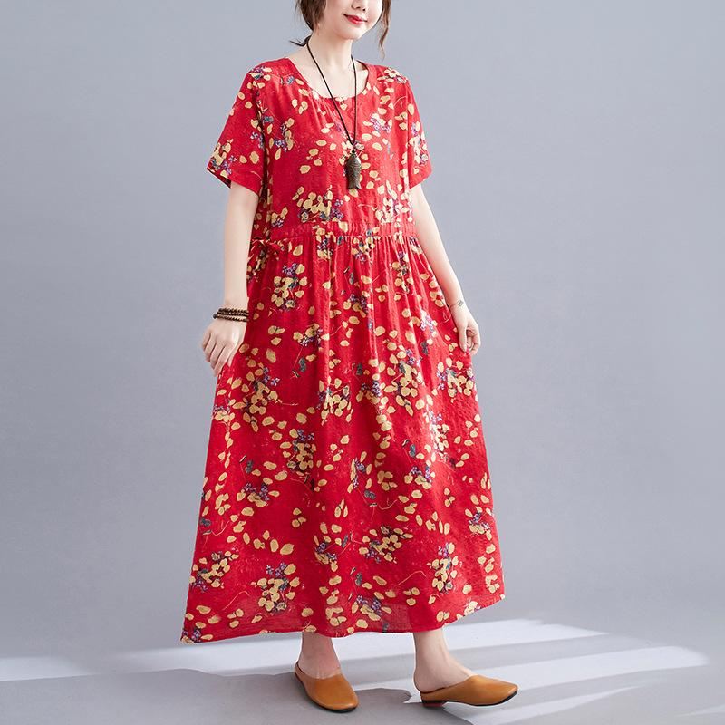 Letnia Sukienka Lniana W Kwiaty W Stylu Retro