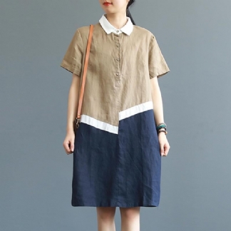 Luźna Pikowana Sukienka Lniana W Stylu Vintage