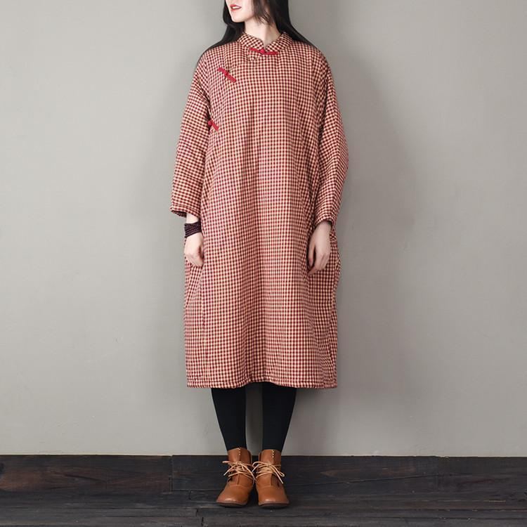 Luźna Zimowa Sukienka W Kratę W Stylu Vintage