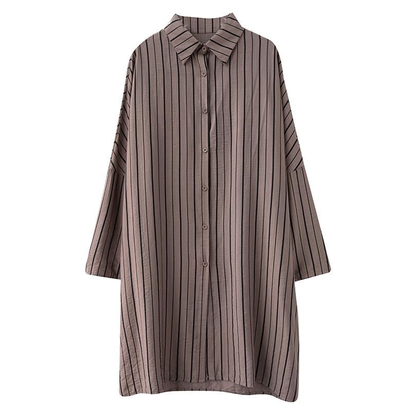 Plus Size Luźne Paski Z Dekoltem Polo Bawełniana Sukienka Midi