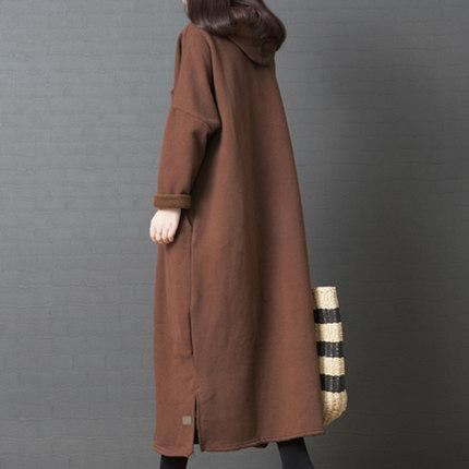 Solidne Guziki Z Przodu Oversize Casualowa Sukienka Z Kapturem