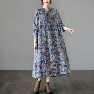 Wiosenna Luźna Sukienka Z Długim Rękawem W Stylu Retro
