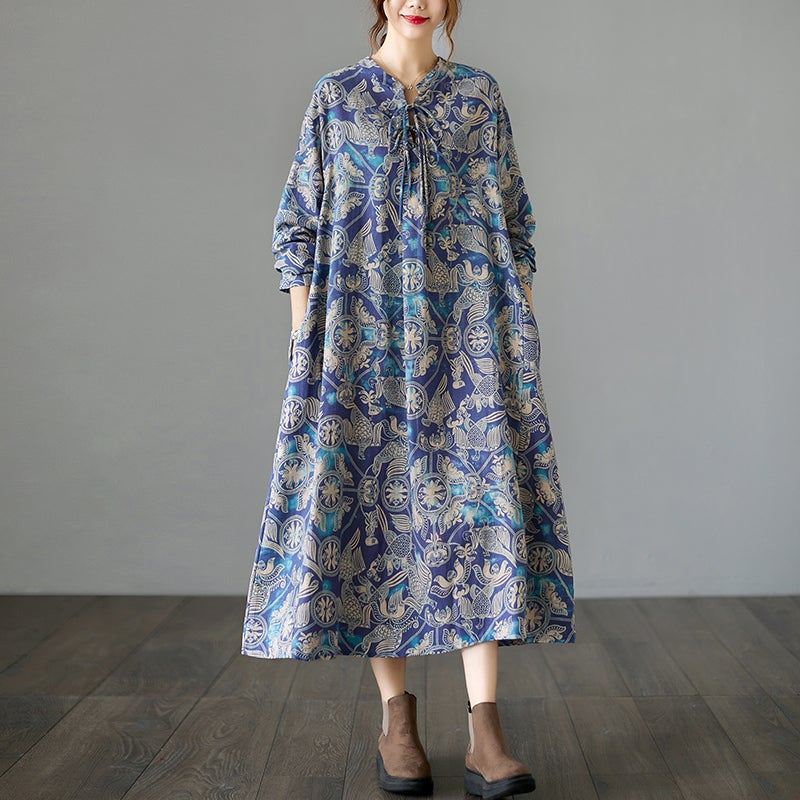 Wiosenna Luźna Sukienka Z Długim Rękawem W Stylu Retro