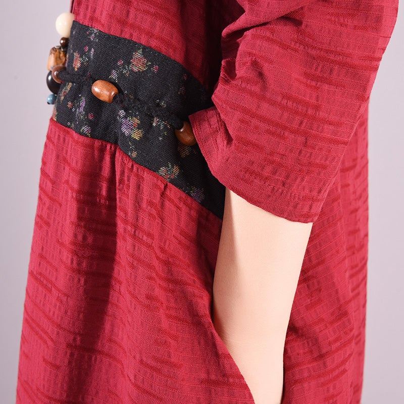 Wiosenna Patchworkowa Luźna Sukienka Jednorzędowa W Stylu Retro