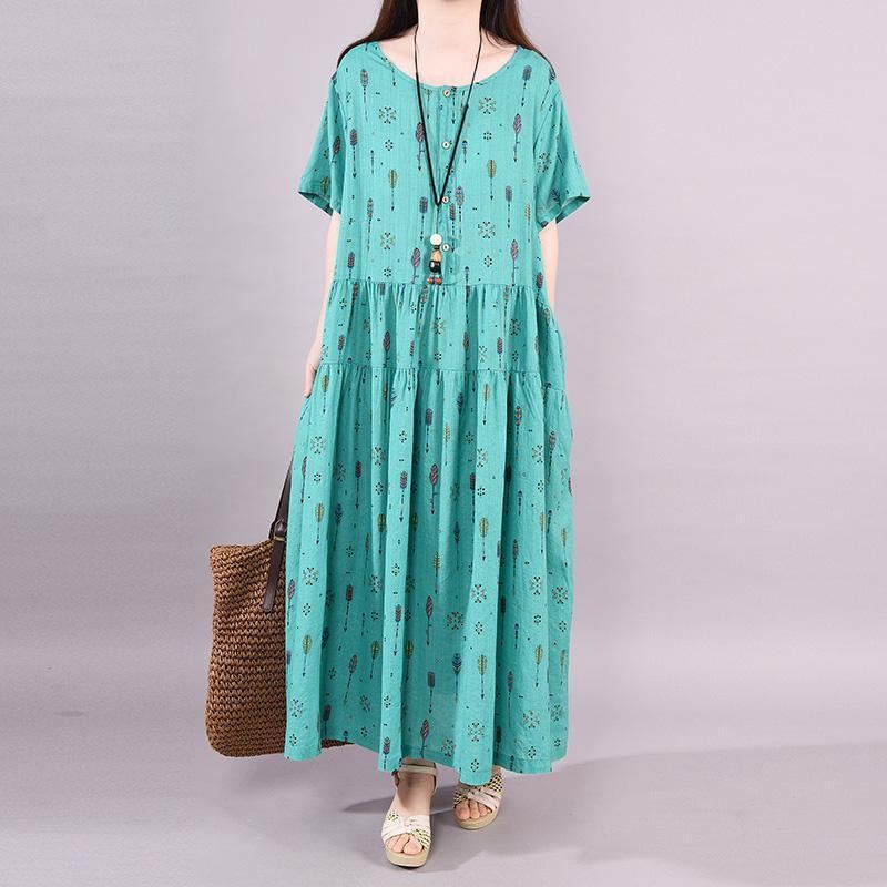 Zielona Strzałka W Stylu Casual Letnia Elegancka Sukienka Maxi Z Krótkim Rękawem