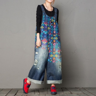 Jesienny Luźny Sprany Kombinezon Z Nadrukiem W Stylu Vintage