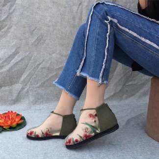 Damskie Narodowe Letnie Buty Z Gazy Płaskie Haftowane Sandały