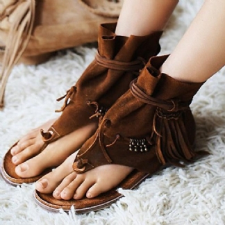 Kobiety Lato Rzym Tassel Clip Toe Płaskie Buty Resort Holiday Sandały
