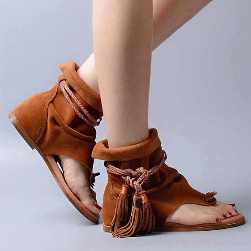 Kobiety Lato Rzym Tassel Clip Toe Ruched Holiday Sandały