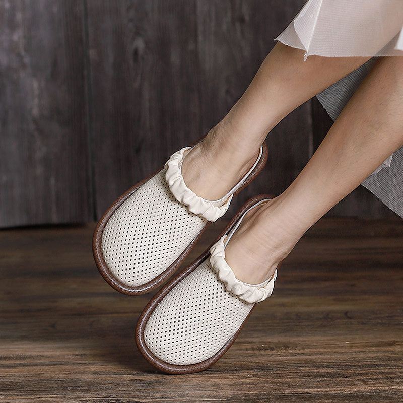 Kobiety W Stylu Vintage Lato Hollow Skórzane Sandały Na Co Dzień Kapcie