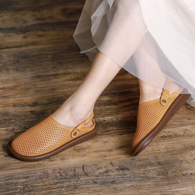 Kobiety W Stylu Vintage Lato Hollow Skórzane Sandały Na Co Dzień Kapcie