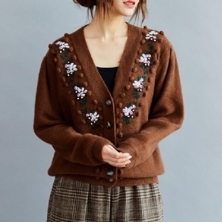 Ręcznie Haftowany Sweter Z Dzianiny W Stylu Vintage