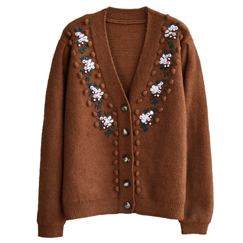Ręcznie Haftowany Sweter Z Dzianiny W Stylu Vintage