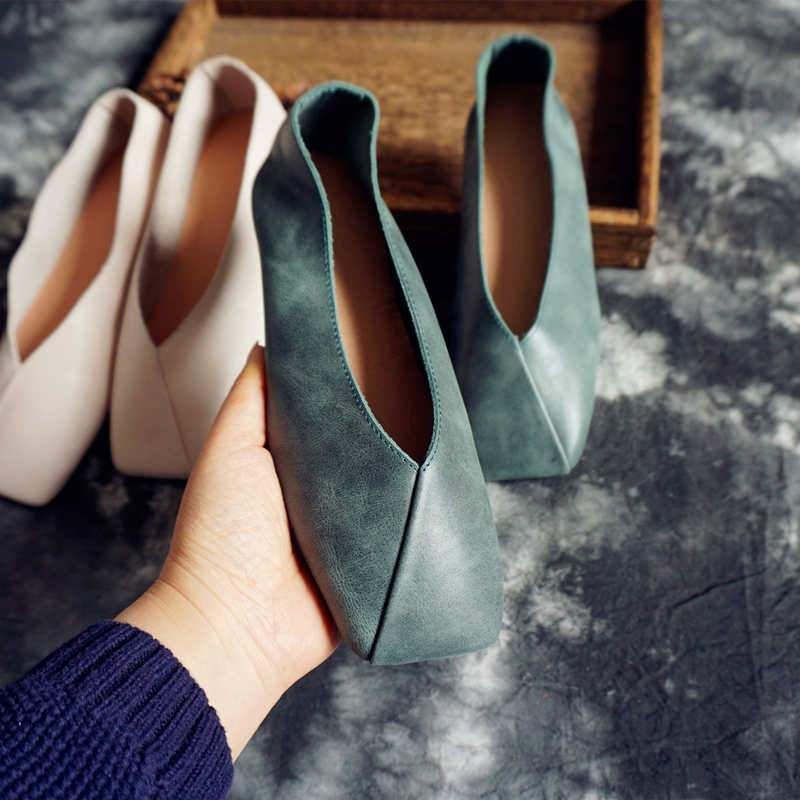 Damskie Proste Szycie Slip On Skórzane Solidne Płaskie Buty Na Co Dzień