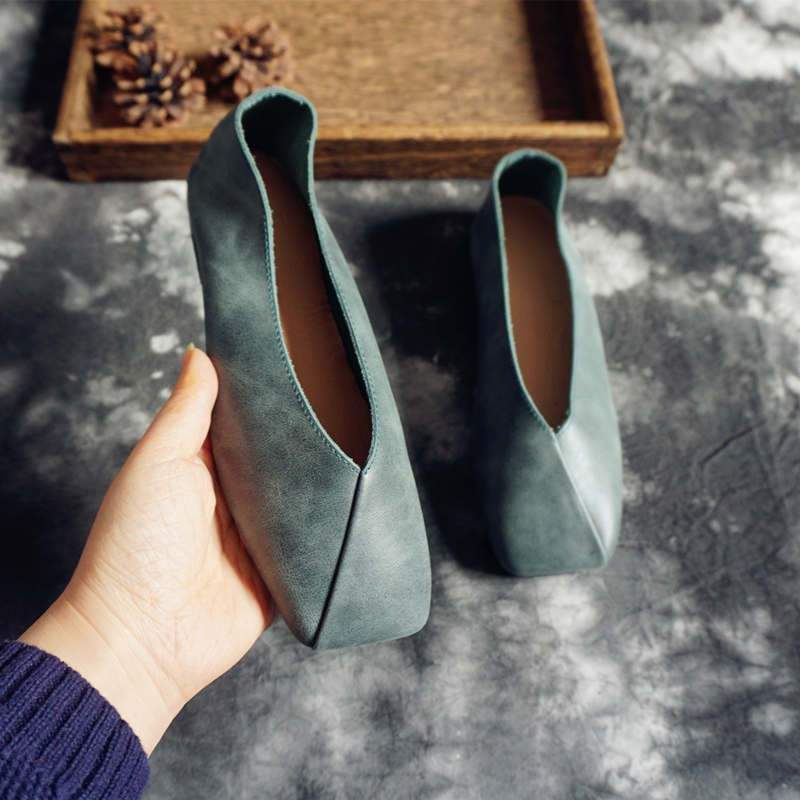 Damskie Proste Szycie Slip On Skórzane Solidne Płaskie Buty Na Co Dzień