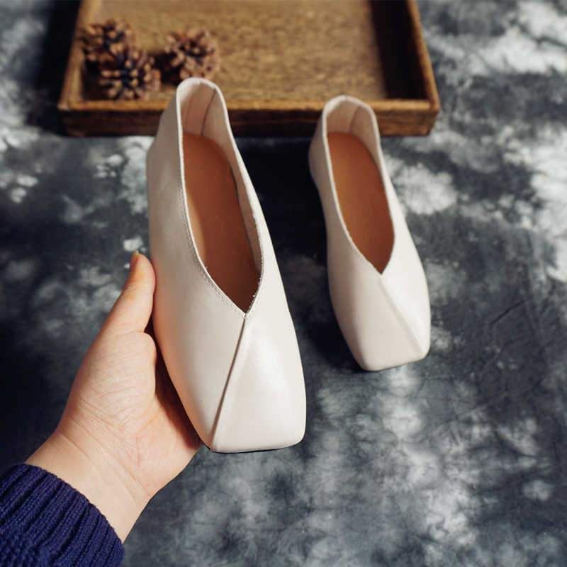 Damskie Proste Szycie Slip On Skórzane Solidne Płaskie Buty Na Co Dzień
