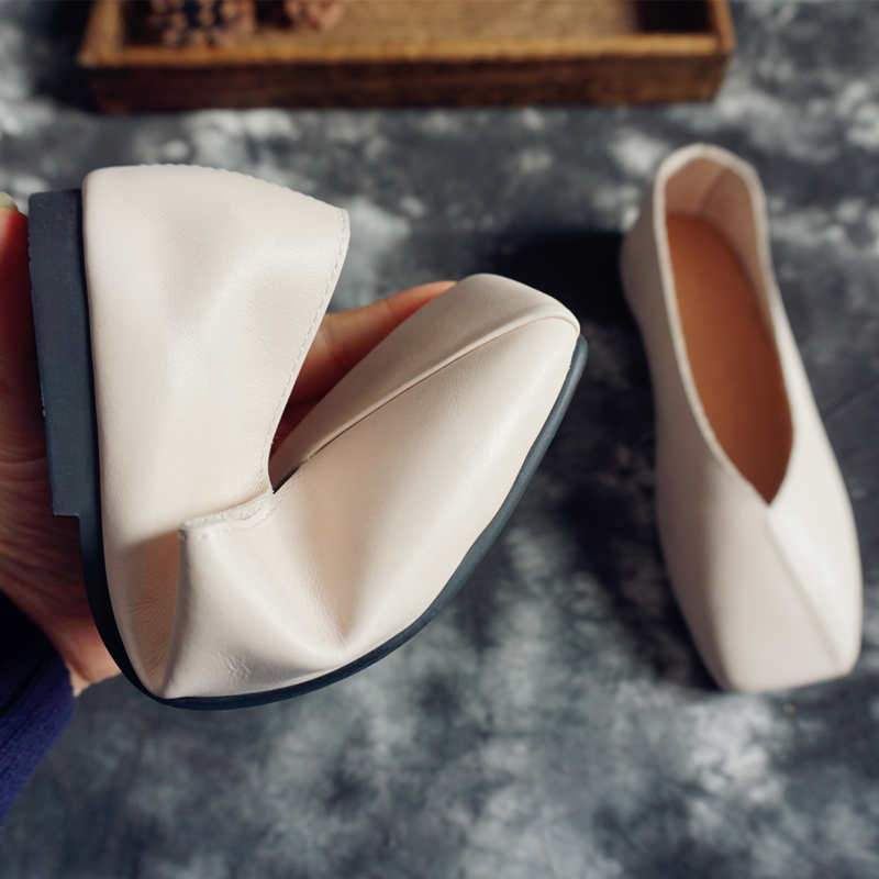 Damskie Proste Szycie Slip On Skórzane Solidne Płaskie Buty Na Co Dzień