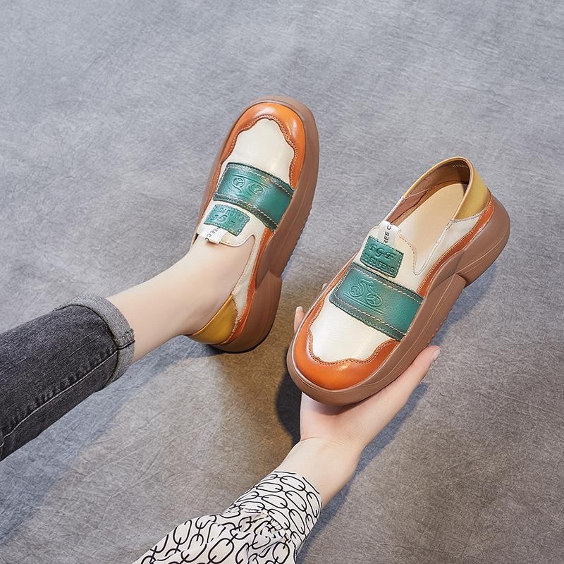 Kobiety Platforma Skórzana Retro Dopasowanie Kolorów Przypadkowi Buty