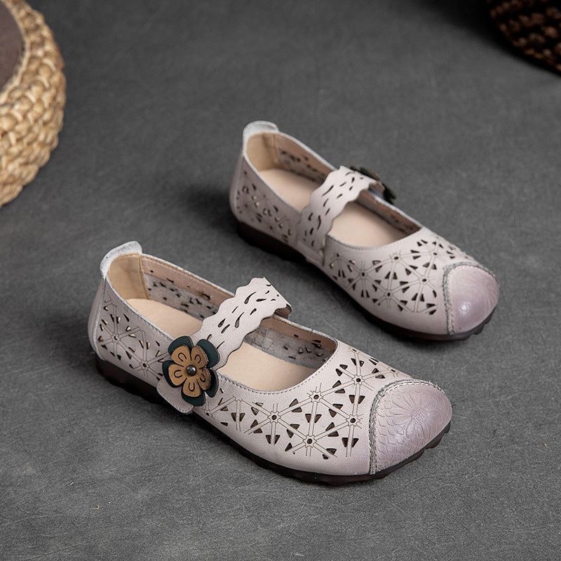 Kobiety Vintage Hollow Skórzane Płaskie Mokasyny Na Co Dzień