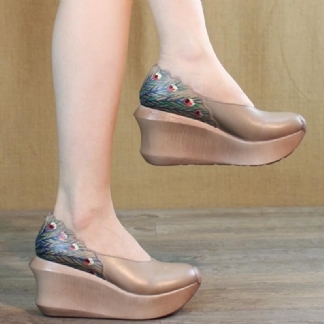 Kobiety Wedge Pawi Ogon Druku Szycie Przypadkowi Buty