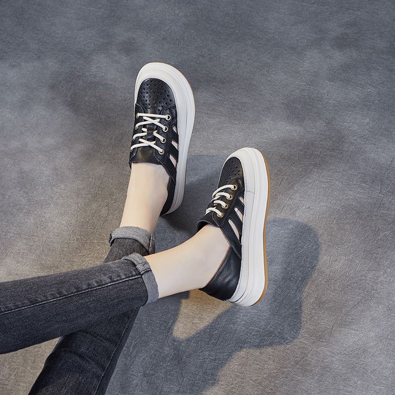 Letnie Damskie Buty Sportowe W Stylu Hollow Skórzane Buty Na Co Dzień