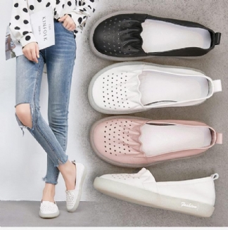 Skórzane Letnie Płaskie Buty W Stylu Retro