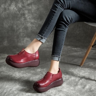 Wiosenna Platforma Lekkie Skórzane Buty Z Okrągłym Noskiem