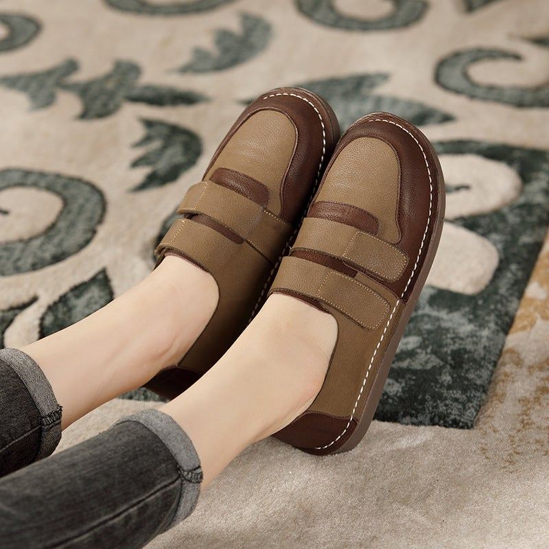 Wiosenne Damskie Skórzane Buty Na Rzepy W Stylu Retro