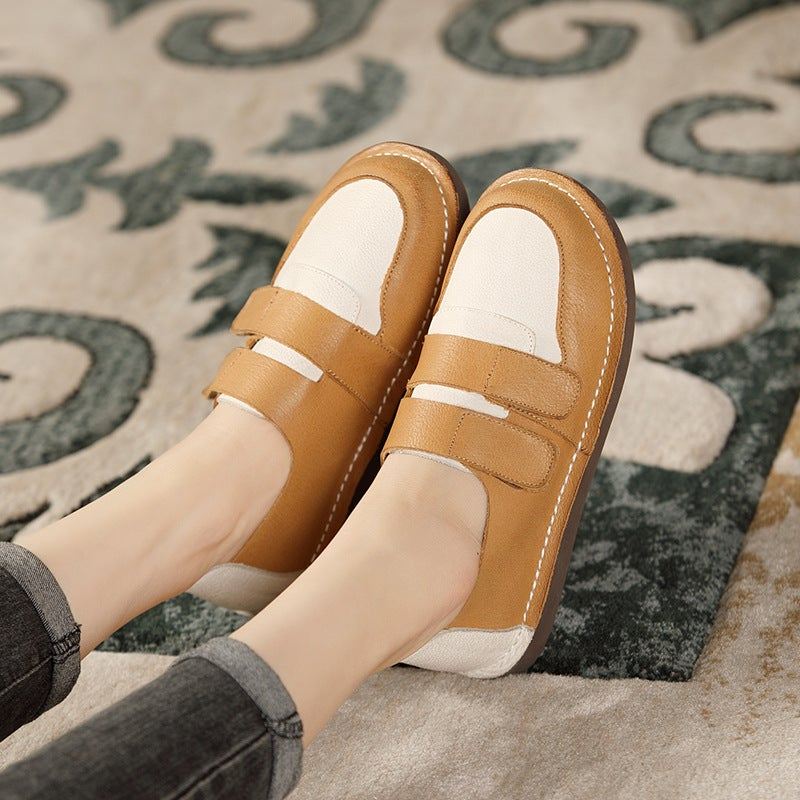 Wiosenne Damskie Skórzane Buty Na Rzepy W Stylu Retro