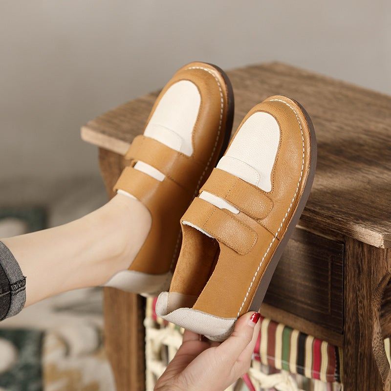 Wiosenne Damskie Skórzane Buty Na Rzepy W Stylu Retro