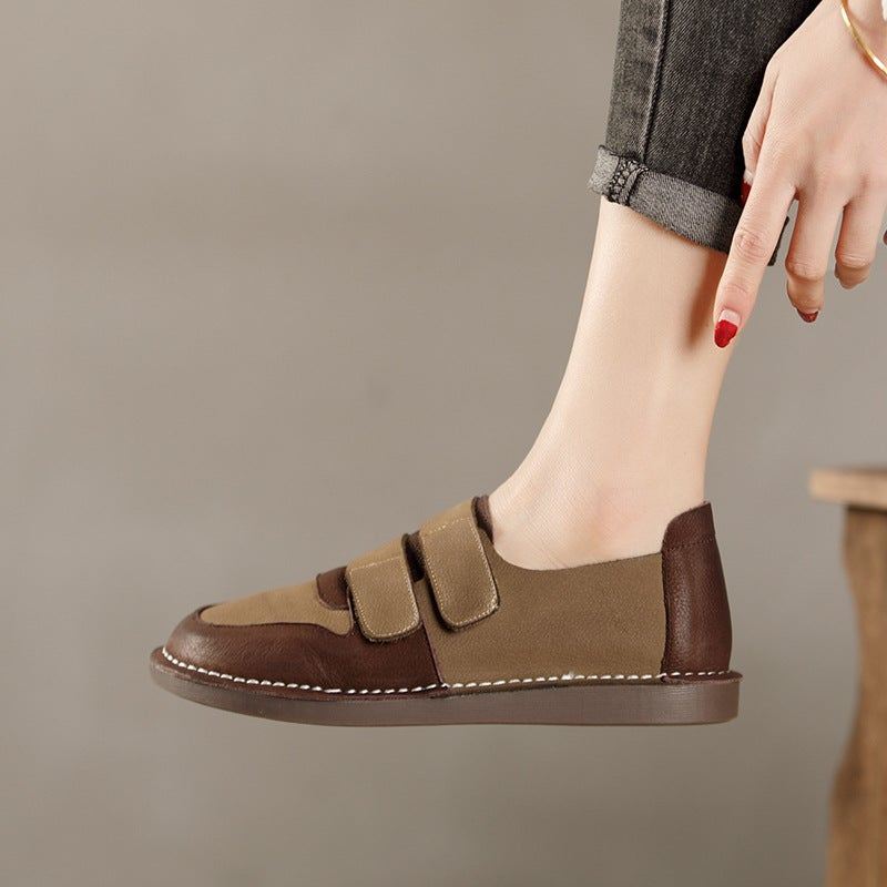 Wiosenne Damskie Skórzane Buty Na Rzepy W Stylu Retro