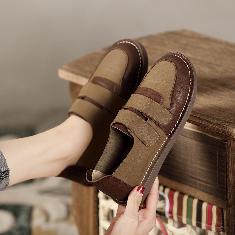 Wiosenne Damskie Skórzane Buty Na Rzepy W Stylu Retro