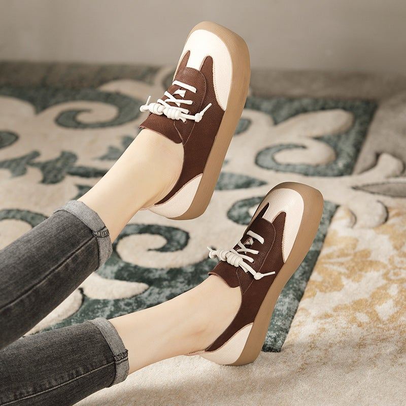 Wiosenne Damskie Skórzane Sznurowane Buty W Stylu Retro