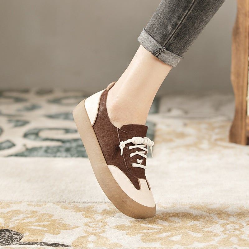 Wiosenne Damskie Skórzane Sznurowane Buty W Stylu Retro