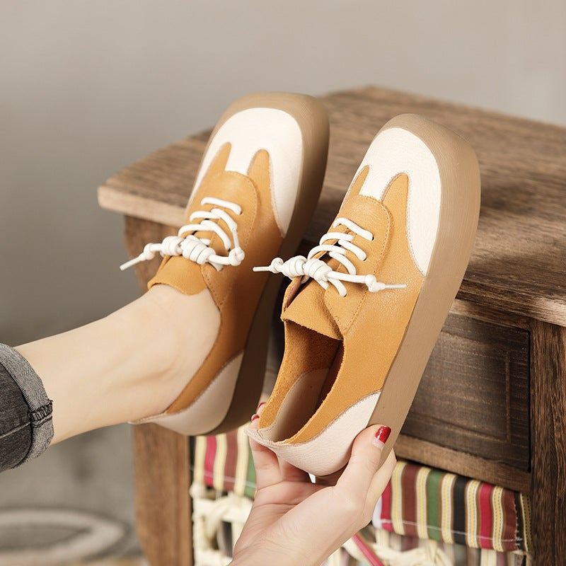 Wiosenne Damskie Skórzane Sznurowane Buty W Stylu Retro