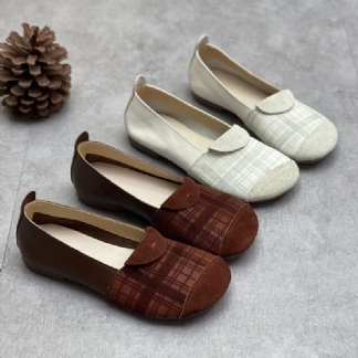 Wiosenne Letnie Skórzane Buty W Kratę W Stylu Vintage