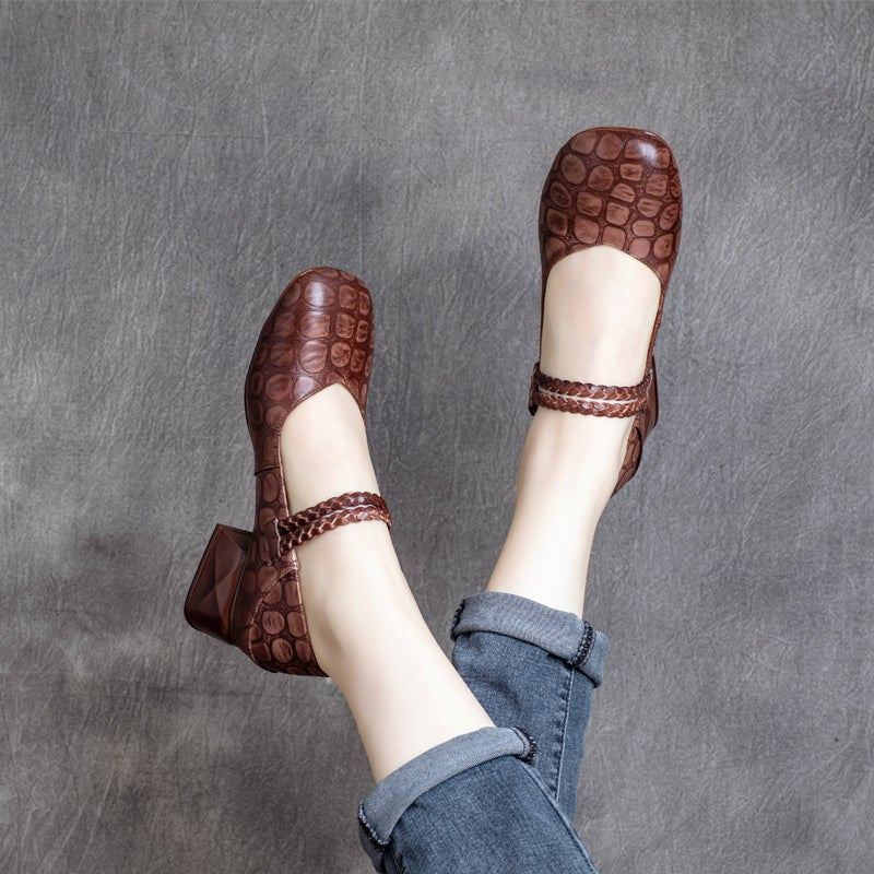 Wiosenne Skórzane Damskie Buty W Stylu Retro Na Koturnie Na Rzepy