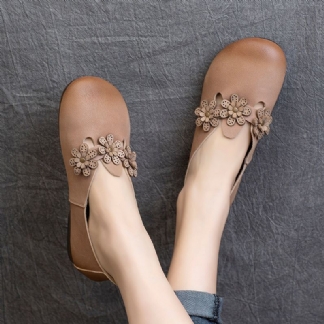 Wiosna Lato Vintage Floral Skórzane Buty Casual