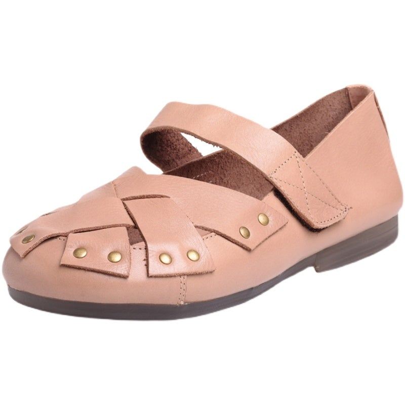 Wiosna Retro Skórzana Okrągła Głowa Hollow Casualowe Buty