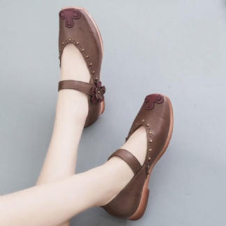 Wiosna Retro Skórzane Płaskie Damskie Buty W Stylu Casual