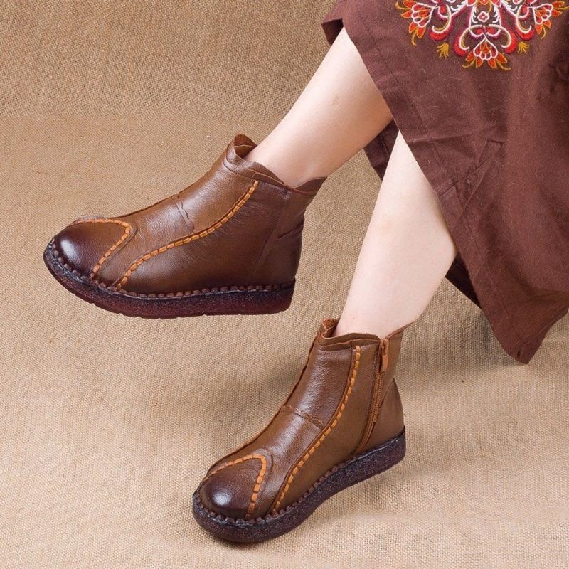 Aksamitna Skóra Ręcznie Szyte Retro Casual Damskie Buty Zimowe