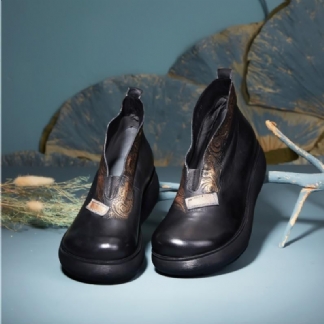 Damskie Buty Na Koturnie Ze Skóry Wołowej Krótkie Buty Muffin