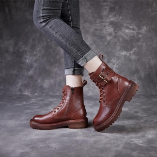 Jesień Kobiety Retro Ręcznie Skórzane Buty