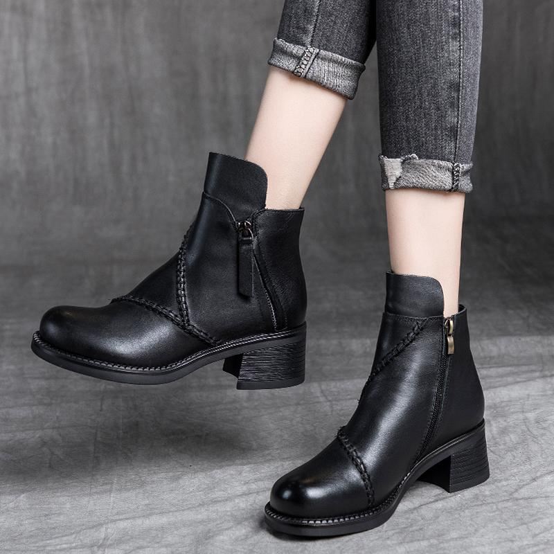 Jesienno-zimowe Ręcznie Robione Skórzane Buty Retro