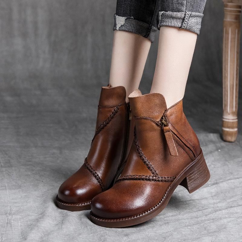 Jesienno-zimowe Ręcznie Robione Skórzane Buty Retro