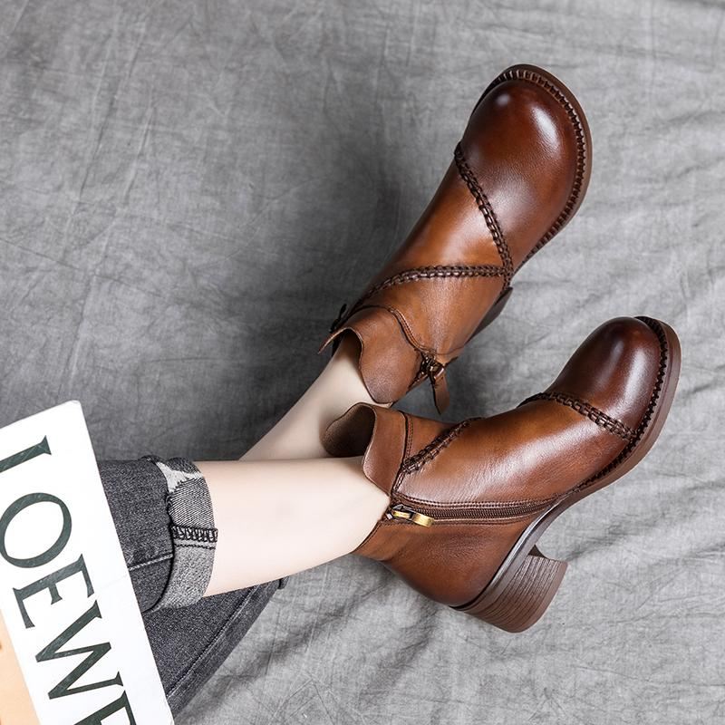 Jesienno-zimowe Ręcznie Robione Skórzane Buty Retro