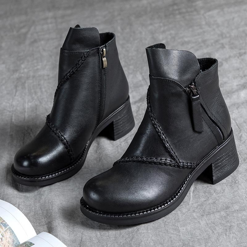 Jesienno-zimowe Ręcznie Robione Skórzane Buty Retro
