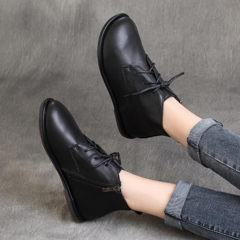 Jesienno-zimowe Retro Skórzane Ręcznie Robione Buty Damskie